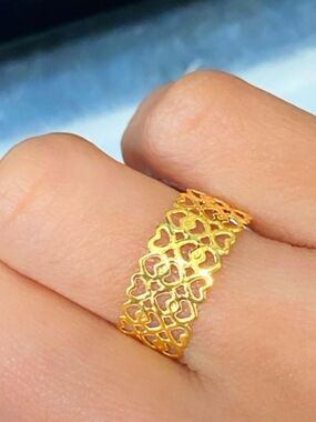 18k Gold Heart Filigree Band Ring - Women Jewelry 💯 REAL Gold